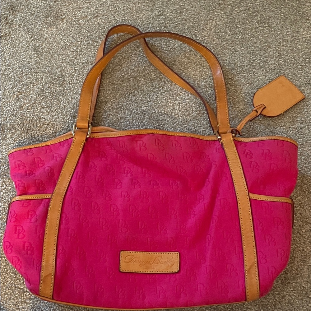 Dooney & Bourke Fuchsia and Tan Tote Bag